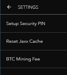 Jaxx wallet settings