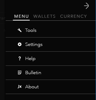 Jaxx wallet menu